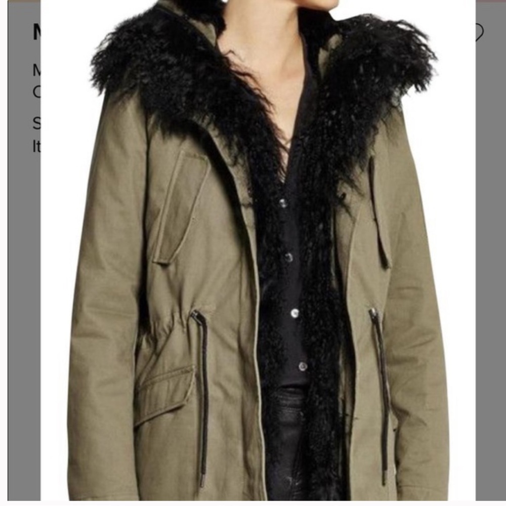 NWOT Maje green utility coat with black fur trim